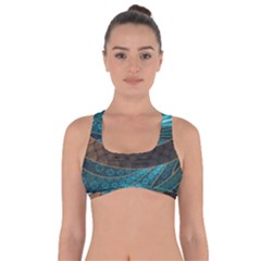 Beautiful Leather & Blue Turquoise Fractal Jewelry Got No Strings Sports Bra by jayaprime