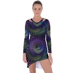 Oz The Great With Technicolor Fractal Rainbow Asymmetric Cut-out Shift Dress by jayaprime