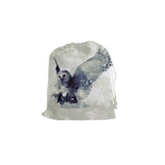 Cute Owl In Watercolor Drawstring Pouches (small)  by FantasyWorld7