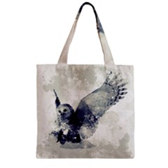 Cute Owl In Watercolor Zipper Grocery Tote Bag