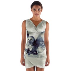 Cute Owl In Watercolor Wrap Front Bodycon Dress by FantasyWorld7