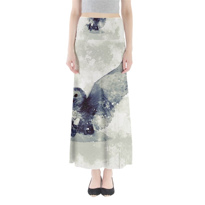 Cute Owl In Watercolor Full Length Maxi Skirt