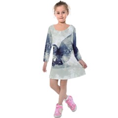 Cute Owl In Watercolor Kids  Long Sleeve Velvet Dress by FantasyWorld7