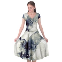 Cute Owl In Watercolor Cap Sleeve Wrap Front Dress by FantasyWorld7