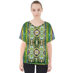 Bread Sticks And Fantasy Flowers In A Rainbow V-neck Dolman Drape Top by pepitasart