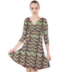 Zig Zag Multicolored Ethnic Pattern Quarter Sleeve Front Wrap Dress	 by dflcprintsclothing