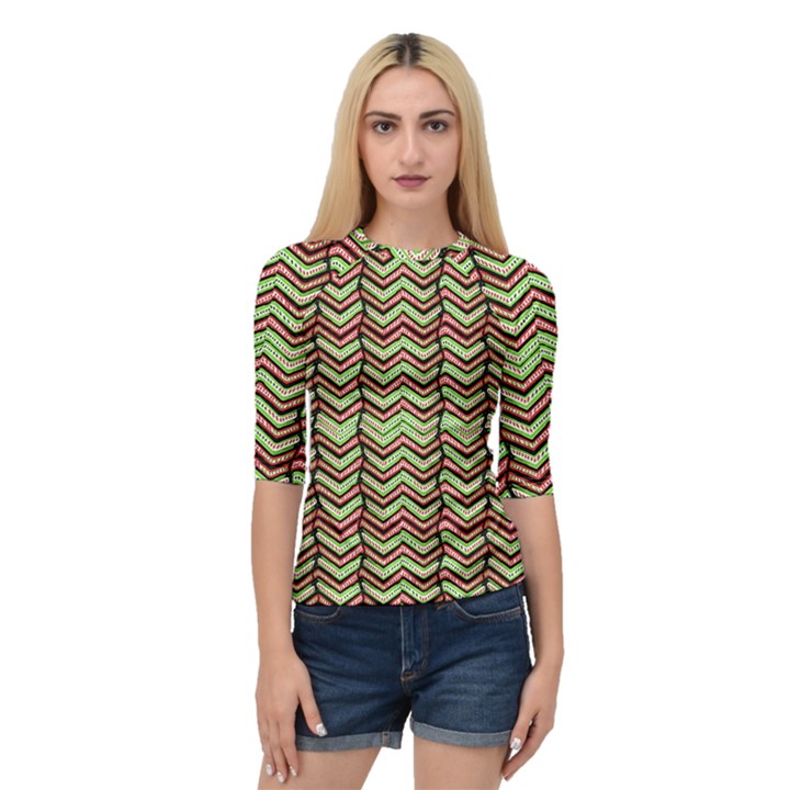 Zig Zag Multicolored Ethnic Pattern Quarter Sleeve Raglan Tee