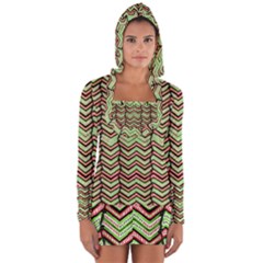 Zig Zag Multicolored Ethnic Pattern Long Sleeve Hooded T-shirt by dflcprintsclothing