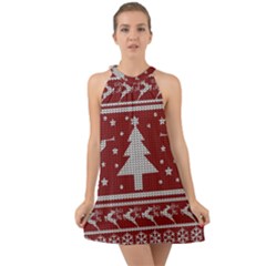 Ugly Christmas Sweater Halter Tie Back Chiffon Dress by Valentinaart