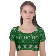 Ugly Christmas Sweater Velvet Crop Top