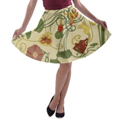 Floral Art Nouveau A-line Skater Skirt by NouveauDesign
