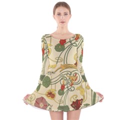 Floral Art Nouveau Long Sleeve Velvet Skater Dress