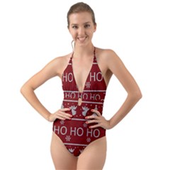 Ugly Christmas Sweater Halter Cut-Out One Piece Swimsuit