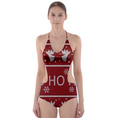 Ugly Christmas Sweater Cut-Out One Piece Swimsuit