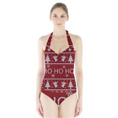 Ugly Christmas Sweater Halter Swimsuit