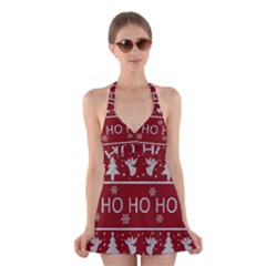 Ugly Christmas Sweater Halter Dress Swimsuit 