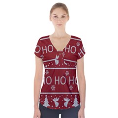 Ugly Christmas Sweater Short Sleeve Front Detail Top