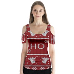 Ugly Christmas Sweater Butterfly Sleeve Cutout Tee 