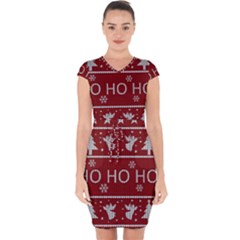 Ugly Christmas Sweater Capsleeve Drawstring Dress 