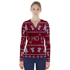 Ugly Christmas Sweater V-Neck Long Sleeve Top