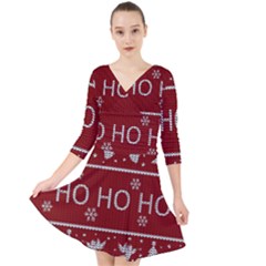 Ugly Christmas Sweater Quarter Sleeve Front Wrap Dress	