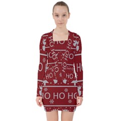 Ugly Christmas Sweater V-neck Bodycon Long Sleeve Dress