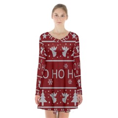 Ugly Christmas Sweater Long Sleeve Velvet V-neck Dress