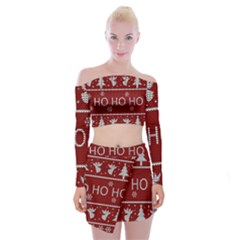 Ugly Christmas Sweater Off Shoulder Top with Mini Skirt Set