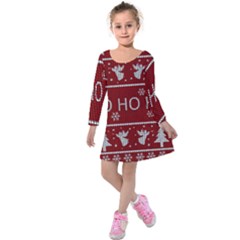 Ugly Christmas Sweater Kids  Long Sleeve Velvet Dress