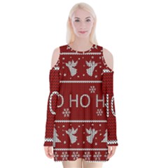 Ugly Christmas Sweater Velvet Long Sleeve Shoulder Cutout Dress