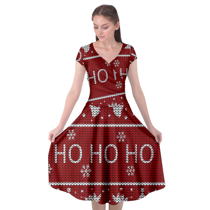 Ugly Christmas Sweater Cap Sleeve Wrap Front Dress