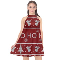 Ugly Christmas Sweater Halter Neckline Chiffon Dress 