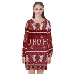 Ugly Christmas Sweater Long Sleeve Chiffon Shift Dress 