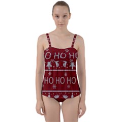 Ugly Christmas Sweater Twist Front Tankini Set