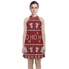 Ugly Christmas Sweater Velvet Halter Neckline Dress 