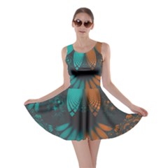 Beautiful Teal And Orange Paisley Fractal Feathers Skater Dress by jayaprime