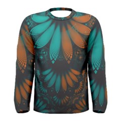 Beautiful Teal And Orange Paisley Fractal Feathers Men s Long Sleeve Tee by jayaprime