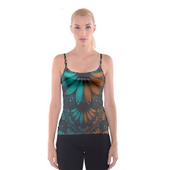 Beautiful Teal And Orange Paisley Fractal Feathers Spaghetti Strap Top