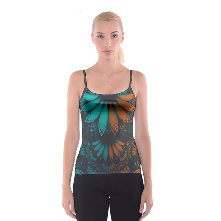 Beautiful Teal and Orange Paisley Fractal Feathers Spaghetti Strap Top