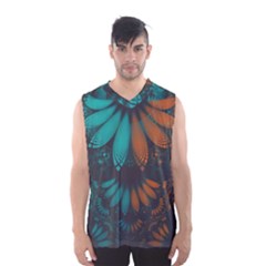 Beautiful Teal And Orange Paisley Fractal Feathers Men s Basketball Tank Top by jayaprime