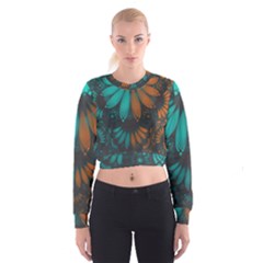 Beautiful Teal And Orange Paisley Fractal Feathers Cropped Sweatshirt by jayaprime