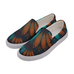 Beautiful Teal And Orange Paisley Fractal Feathers Women s Canvas Slip Ons by jayaprime