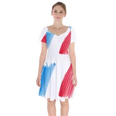 France Flag, Banner Watercolor Painting Art Short Sleeve Bardot Dress by picsaspassion