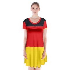 German Flag, Banner Deutschland, Watercolor Painting Art Short Sleeve V-neck Flare Dress by picsaspassion