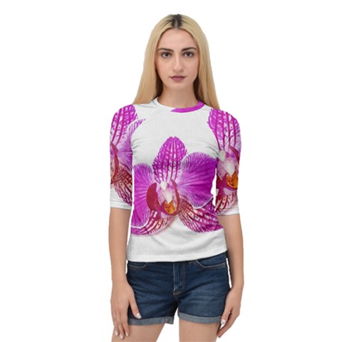 Lilac Phalaenopsis Flower, Floral Oil Painting Art Quarter Sleeve Raglan Tee by picsaspassion