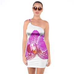 Lilac Phalaenopsis Flower, Floral Oil Painting Art One Soulder Bodycon Dress