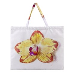 Yellow Phalaenopsis Flower, Floral Aquarel Watercolor Painting Art Zipper Large Tote Bag by picsaspassion