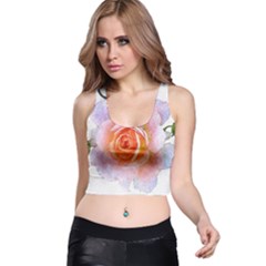 Pink Rose Flower, Floral Oil Painting Art Racer Back Crop Top by picsaspassion