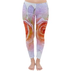 Pink Rose Flower, Floral Oil Painting Art Classic Winter Leggings by picsaspassion