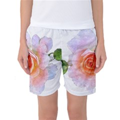 Pink Rose Flower, Floral Oil Painting Art Women s Basketball Shorts by picsaspassion